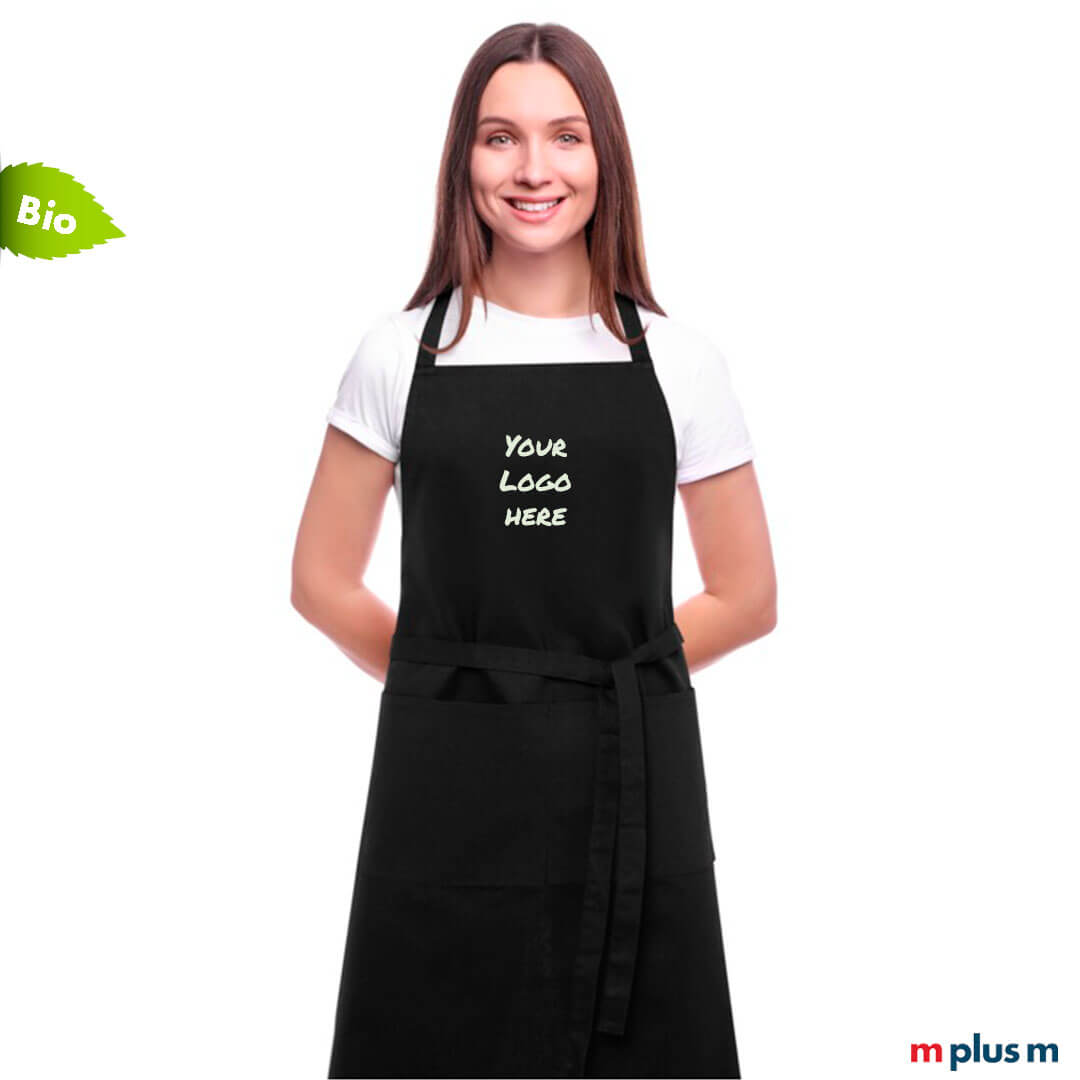 Schwarze Latzschürze Bocca aus Bio Baumwolle mit Logo oder Motiv bedrucken
