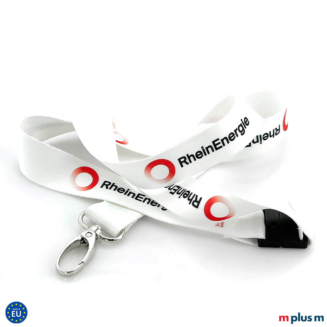 Eco Soft Lanyard in weiss. Preiswerter Werbeartikel aus Europa