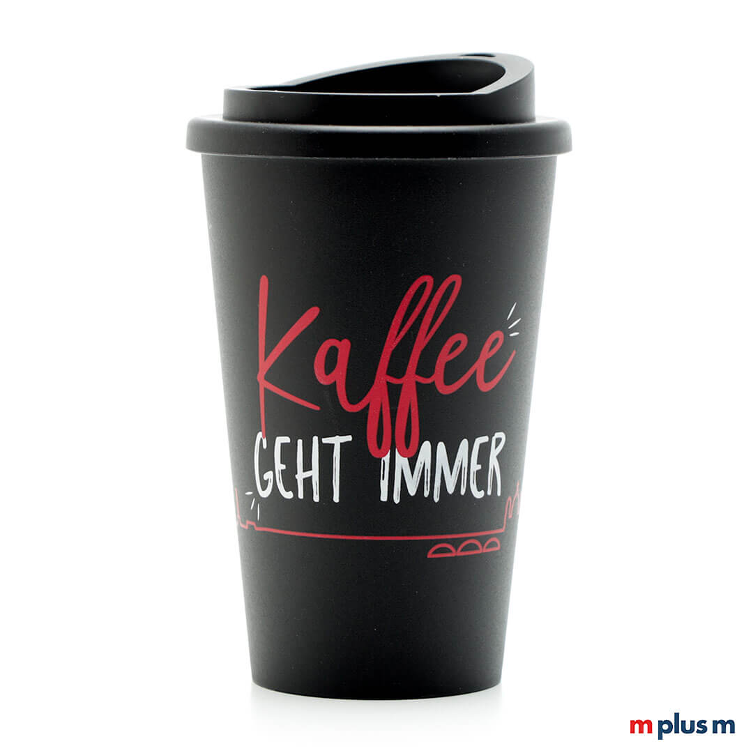 Schwarzer Classic Coffee Shop Becher aus Europa, BPA-frei und spülmaschinenfest, nachhaltiger Werbebecher mit Logo bedrucken