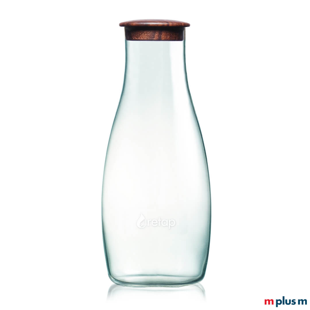 Retap Mehrweg Glaskaraffe 1,2l aus recycling Glas mit Holzdeckel