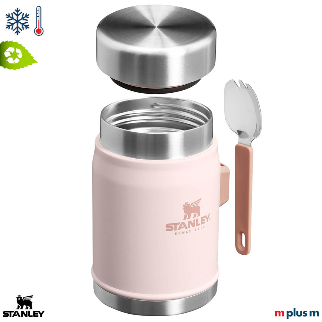 Stanley Legendary Food Jar in Rosa mit Göffel – bedruckbar mit Logo, Expresslieferung