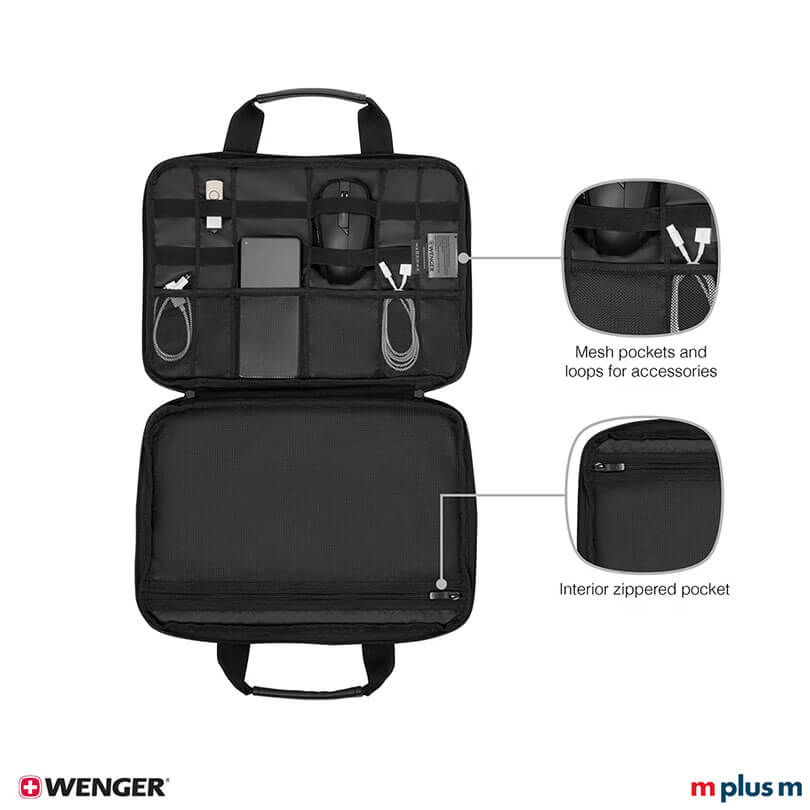 Schwarze Wenger Guyde 14 Notebooktasche mit schlichtem Design und robustem Griff, funktionaler Businessbegleiter modern mit Logo bedrucken