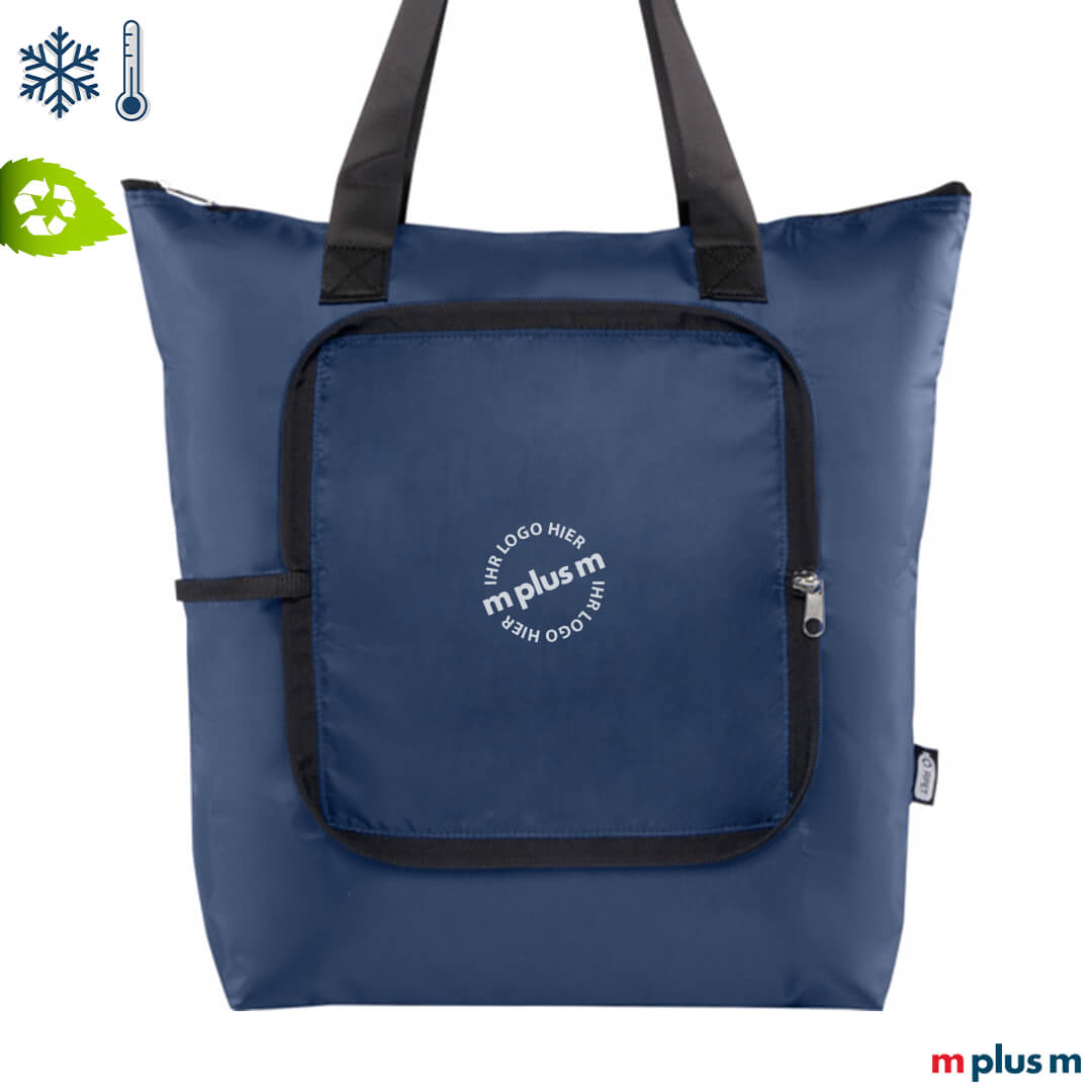 Express Lieferung: Dunkelblaue Recycling Eco Kühltasche günstig mit Logo bedrucken