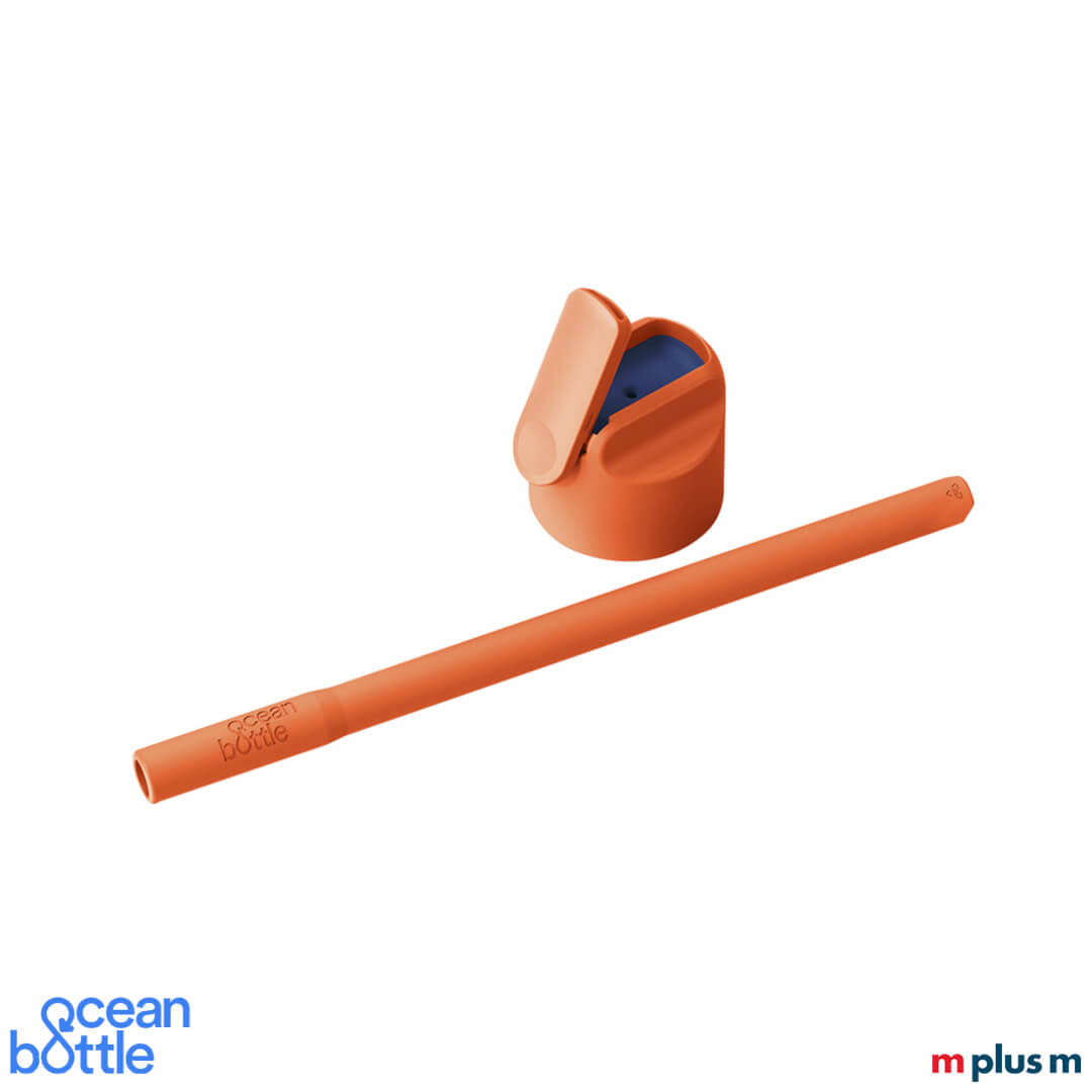Strohalm und Deckel der orangenen Ocean Bottle