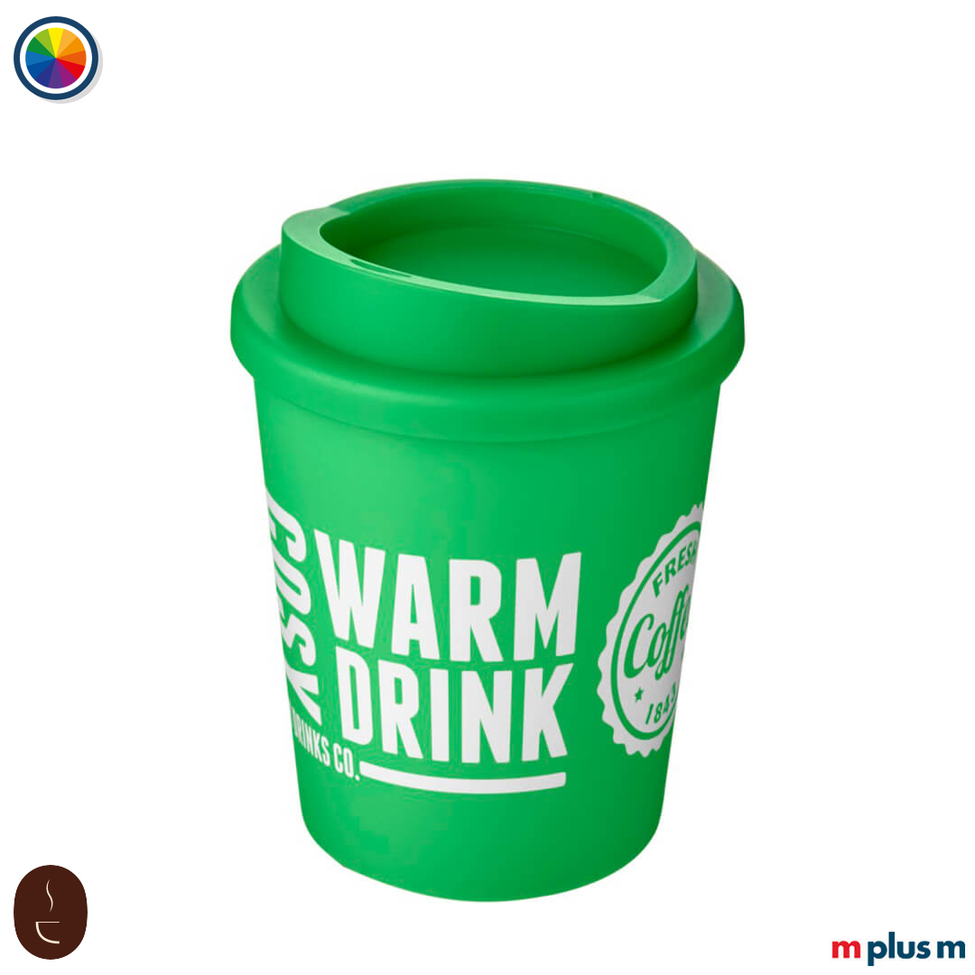 Early Bird Thermobecher grün aus recycelbarem PP, BPA-frei und spülmaschinengeeignet, hochwertig mit Logo Druck personalisiert