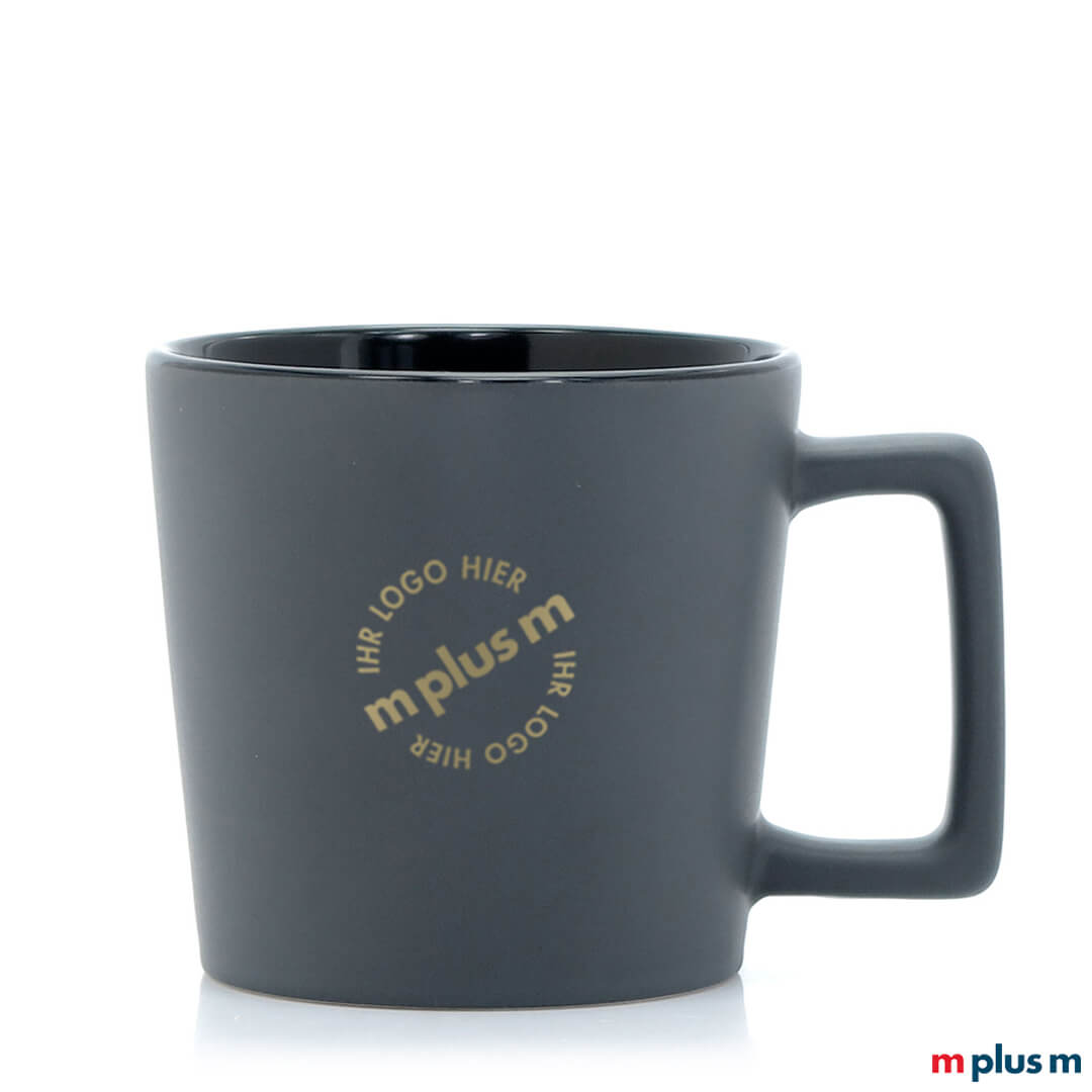 Schöne Kaffeetasse 'Vancouver' mit schwarzer Innenglasur und sülmaschinenfestem Logo Druck