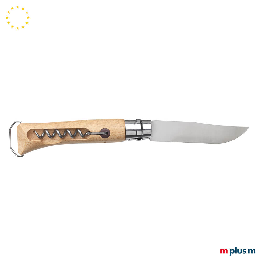 Französisches Opinel Messer mit Logo-Druck – Modell Nr. 10 mit Korkenzieher und Holz aus Europa