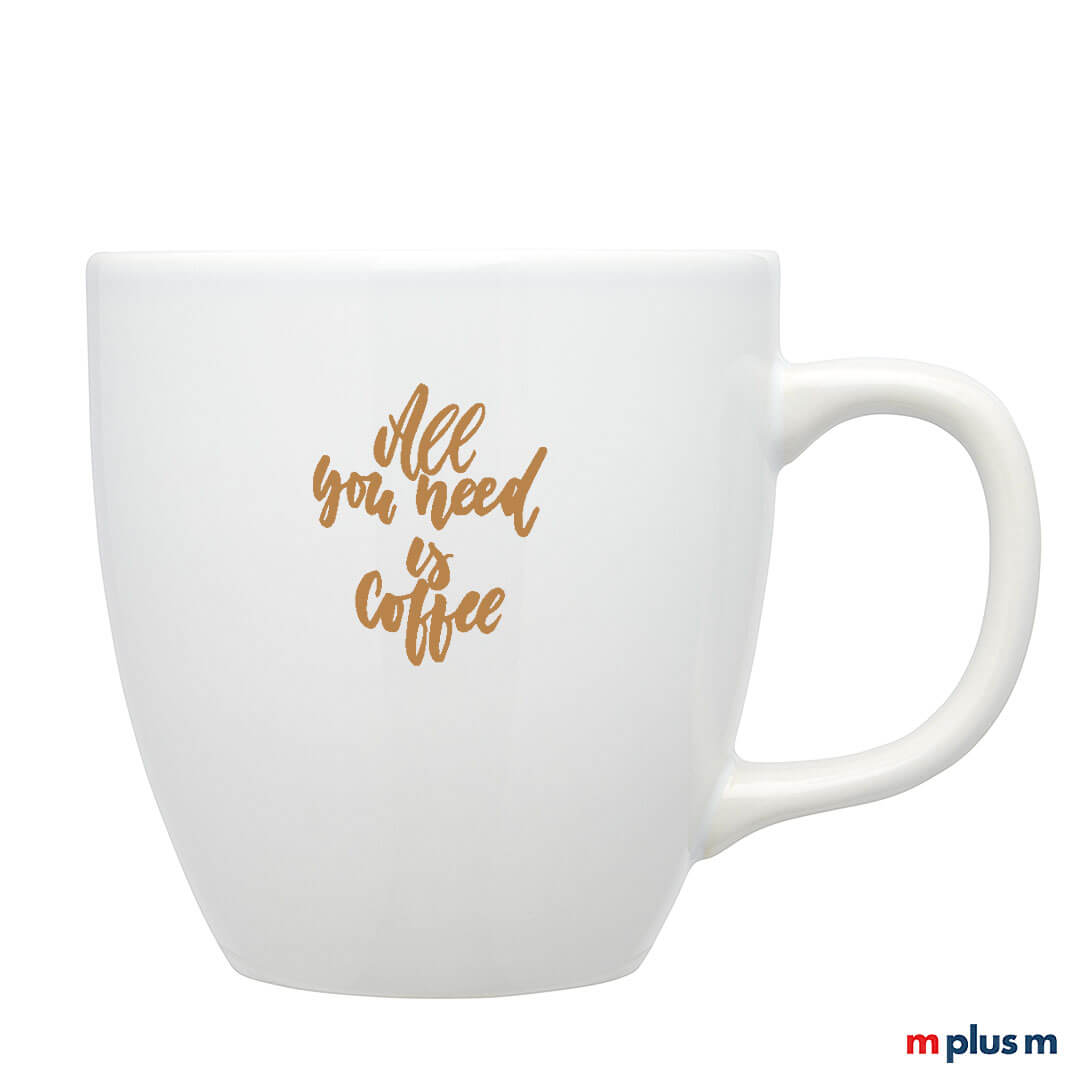 Große Kaffeetasse Magnum in Weiß mit Logo Druck 