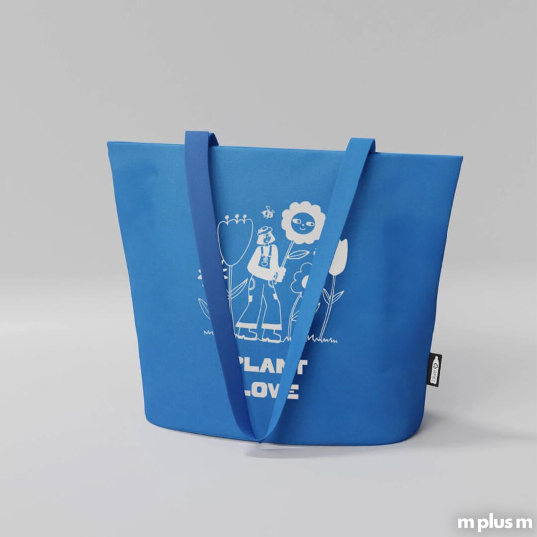 Recycling Einkaufstasche 'Caren' in blauer Farbe mit schönem Druck als nachhaltiges Werbeartikel