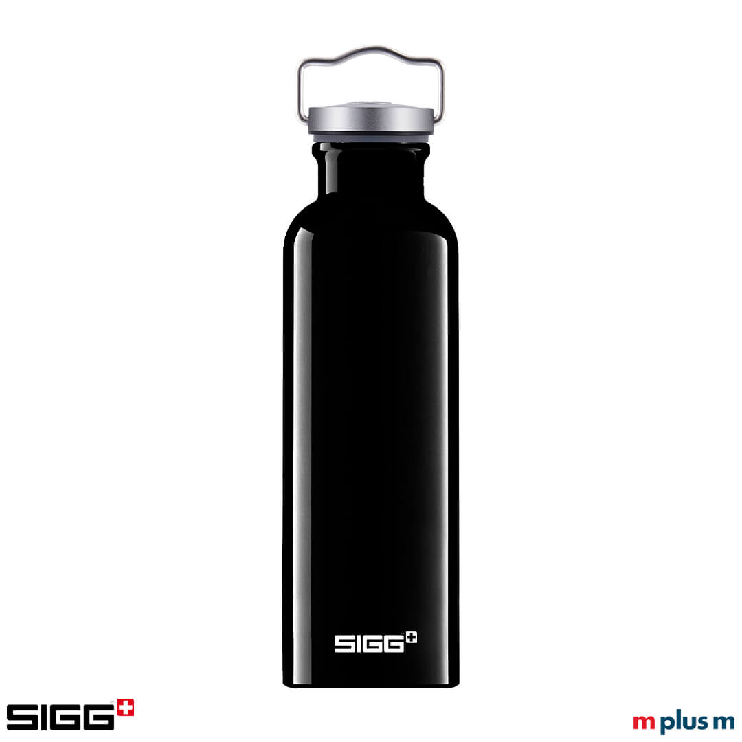 Schwarze Alu-Trinkflasche mit Ihrem Logo bedrucken