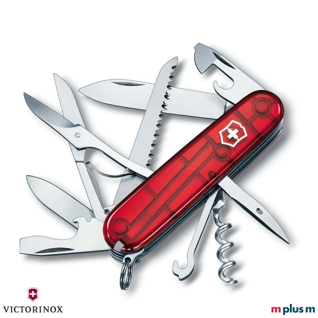 Victorinox Messer Huntsman mit transparent-roten Schalen als Werbeartikel Goodie