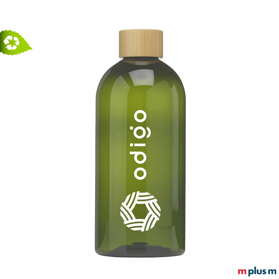 RPET Trinkflasche transparent grün mit Logo bedrucken