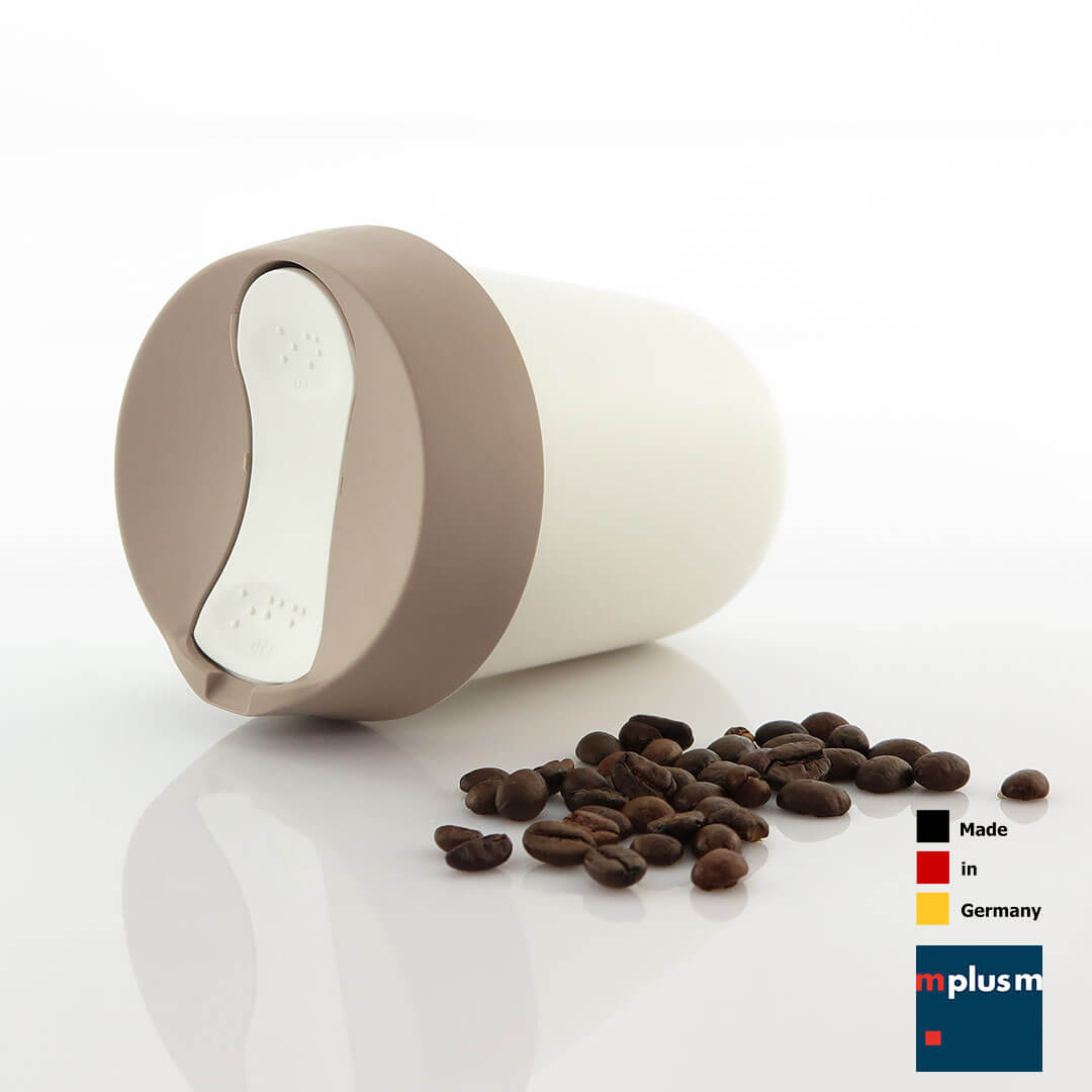 Cappuccino Coffee To Go Thermobecher Sand aus recycelbarem PP mit dicker Isolierung für bis zu 30 Minuten warmen Kaffeegenuss unterwegs