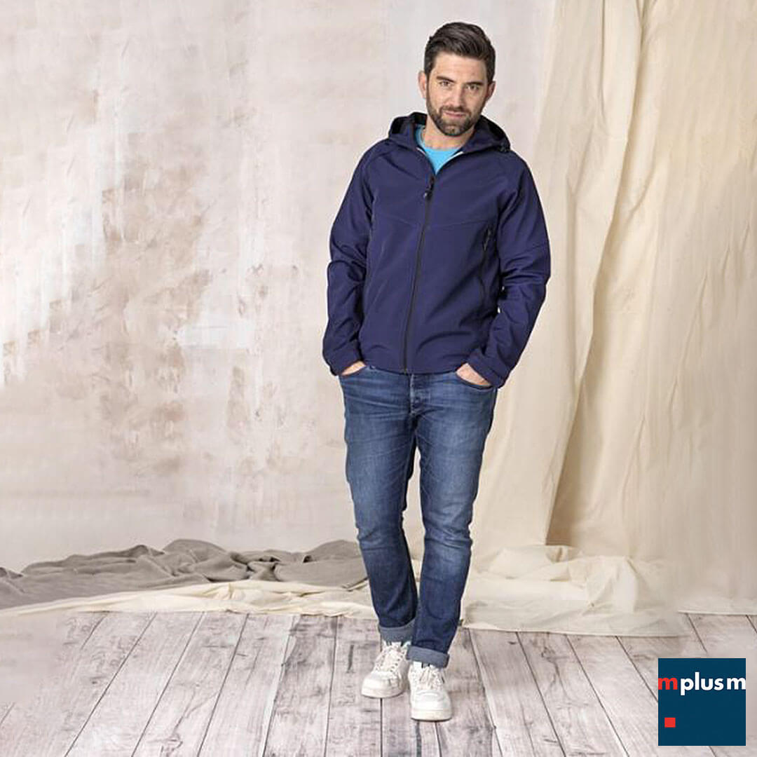 Nachhaltige aus zertifiziertem Recycling Material: Coltan Softshelljacke für Herren mit Logodruck