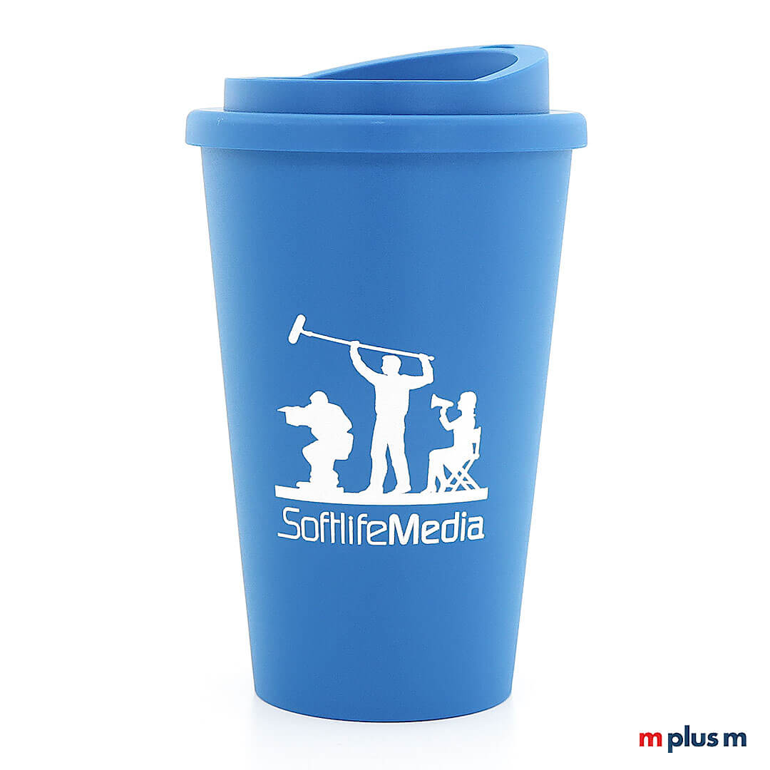 Blauer Classic Thermobecher mit Schraubdeckel und Isolierung, robuster Coffee-to-Go Becher mit Logo bedrucken