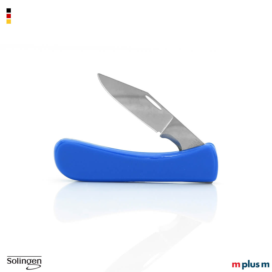 Einklingen Taschenmesser komplett hergestellt in Deutschland als hochwertiger und preiswerter Werbeartikel. Hier mit Ab-Isoliereinschnitt.