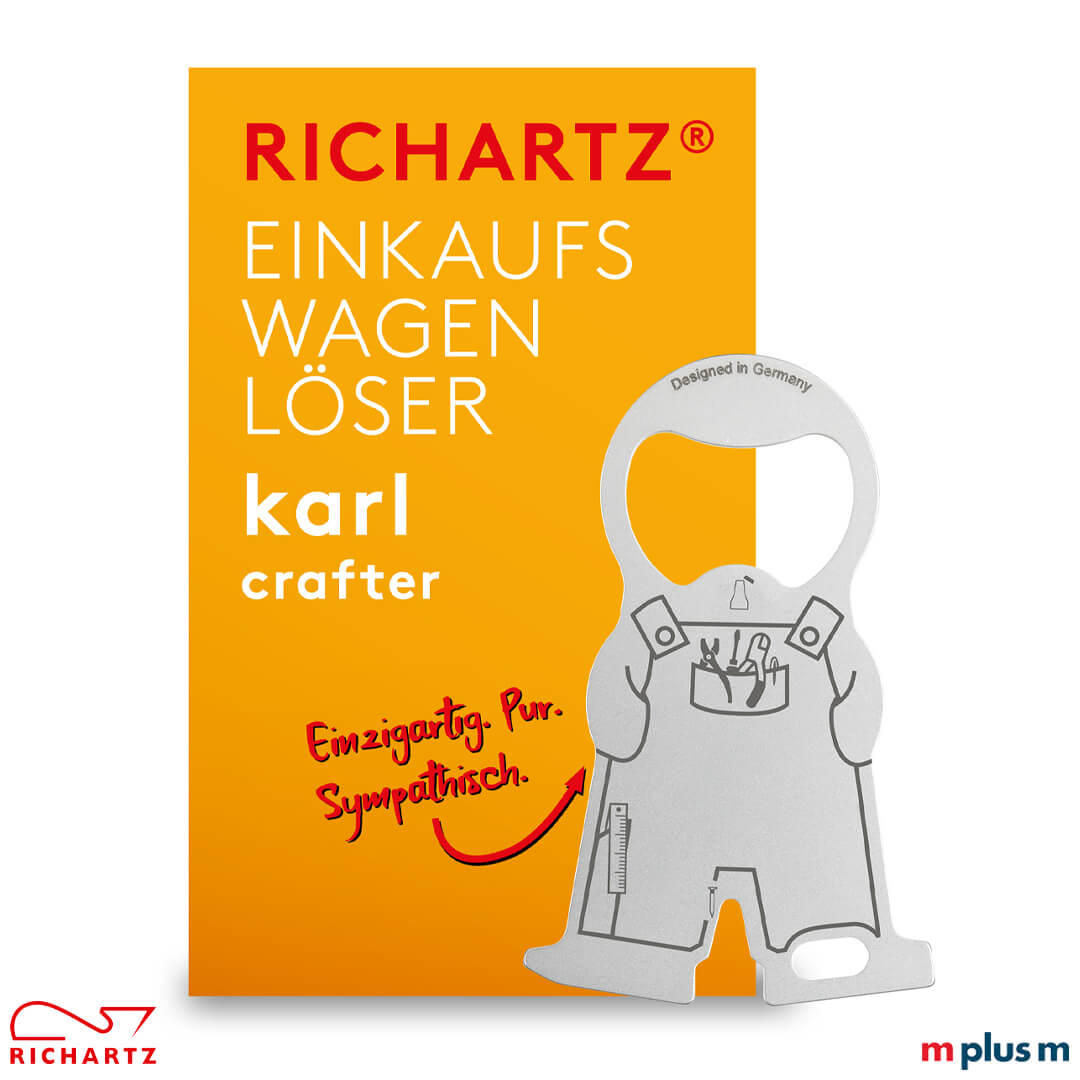 Hochwertiges und preiswertes Giveaway zum Them 'Handwerk': Einkaufswagenlöser karl crafter in Einzelverpackung