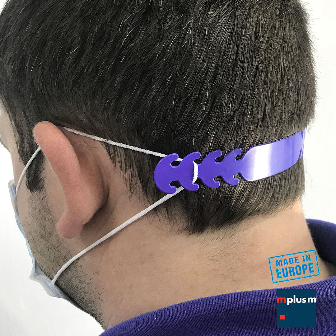 Größe von Mundschutz oder Gesichtsmaske anpassen? Geht ganz einfach mit dem Mundschutz- oder Maskenhalter Clever-Clip. Mit Logo zu bedrucken