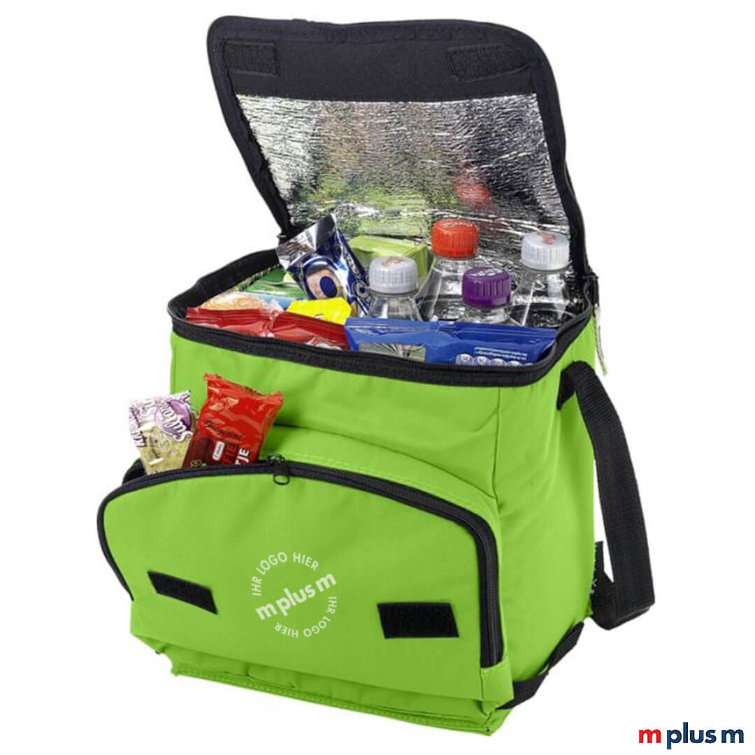 Grüne faltbare Kühltasche als Werbeartikel mit Logo Druck