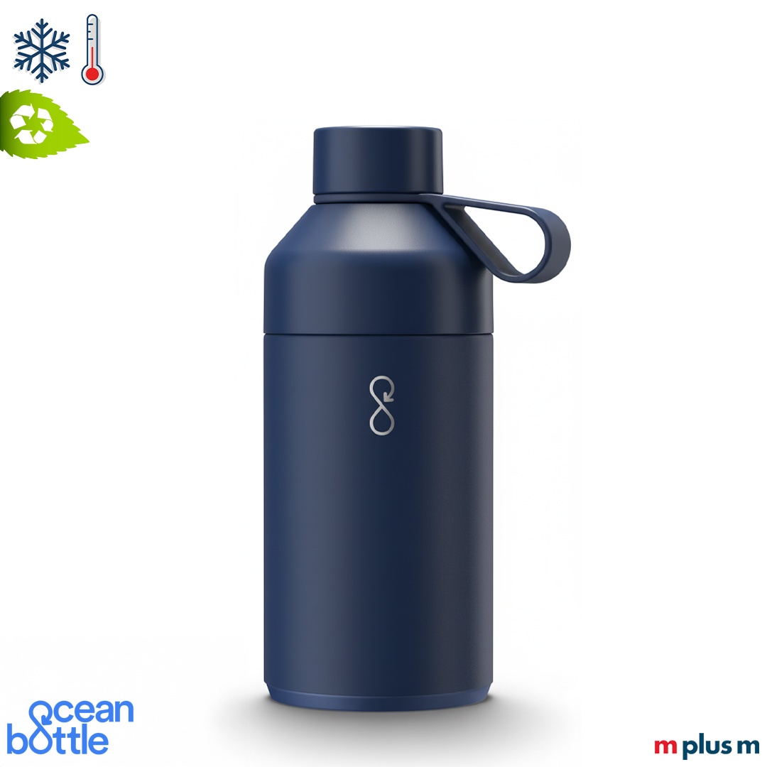 Dunkelblaue Trinkflasche aus robusten Material für eine lange Nutzung - perfekt als nachhaltiger Werbeartikel