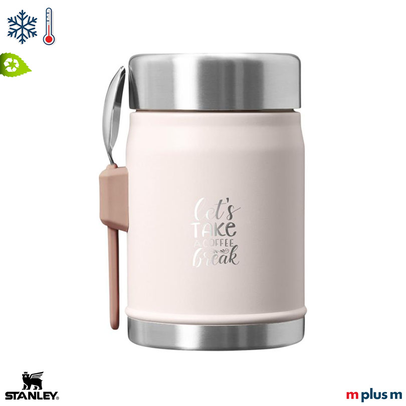 Rosafarbener Stanley Thermobehälter mit Göffel – nachhaltig & individuell bedruckbar