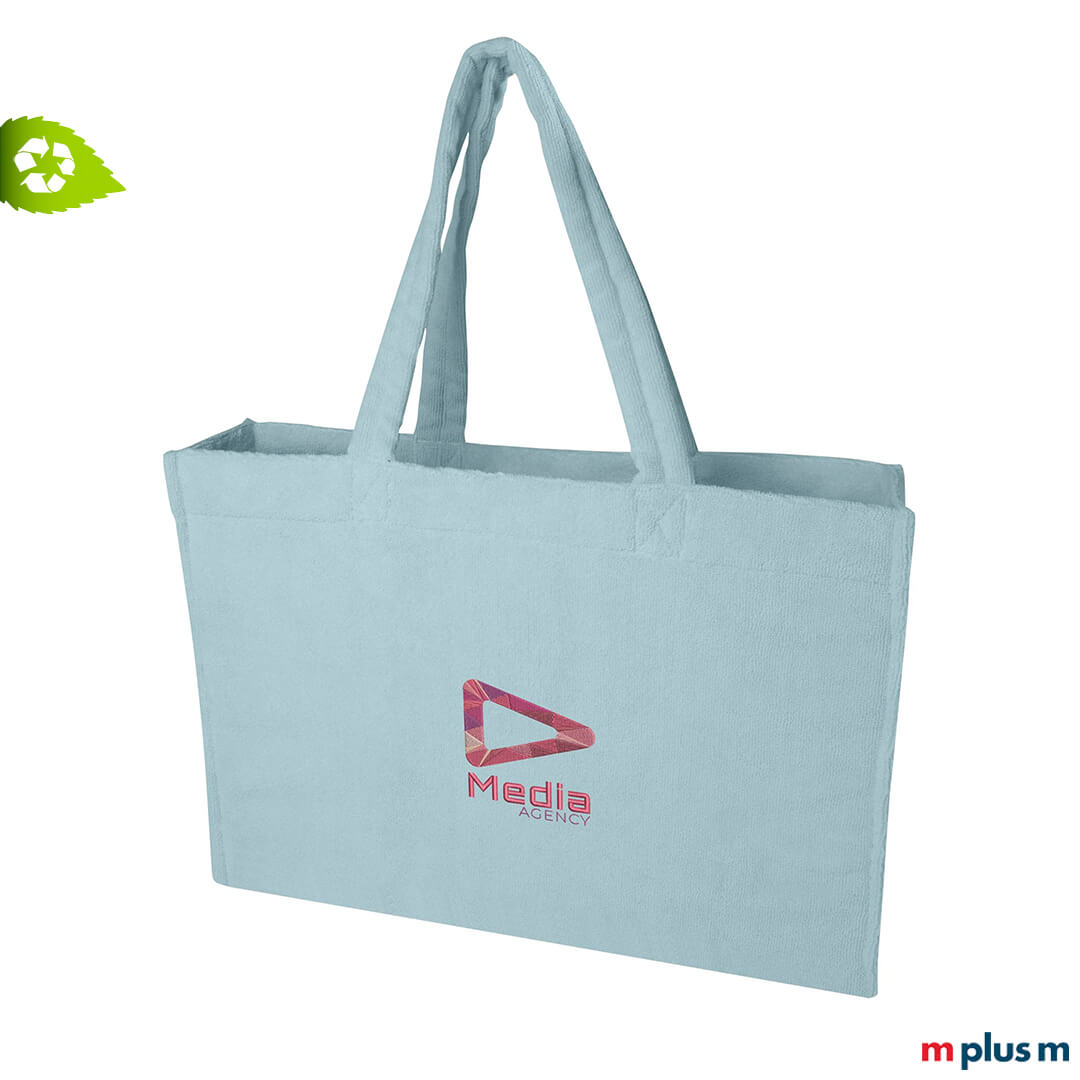 Nachhaltige hellblaue Strandtasche 'Siam' aus recyceltem Material, günstig mit Logo bedrucken