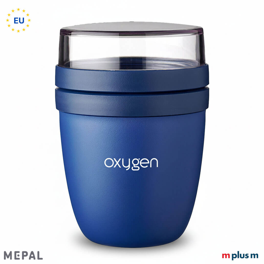 Blauer Mepal Müslibecher Ellipse Lunchpot mit Logo bedrucken