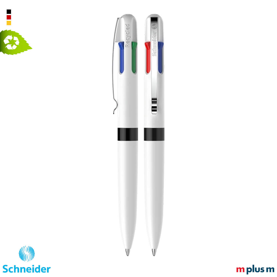 Schwarzer Schneider Take 4 Promo Kugelschreiber mit Viscoglide®-Technologie und stabilem Metallclip, hochwertiger Vierfarb-Stift modern mit Logo bedrucken