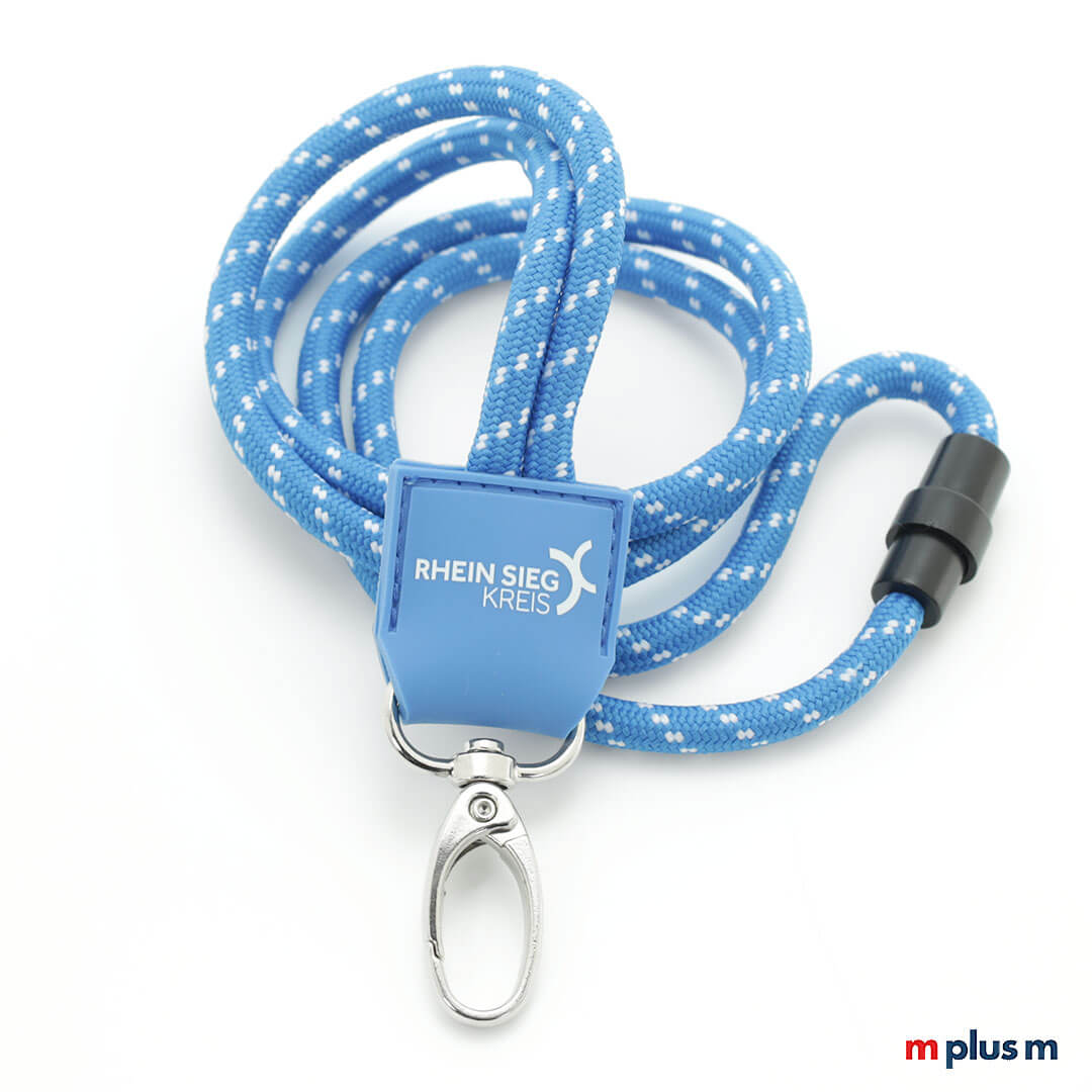 Schönes Nautic Kordel Lanyard in Wunschfarbe Blau mit Logo bedrucken