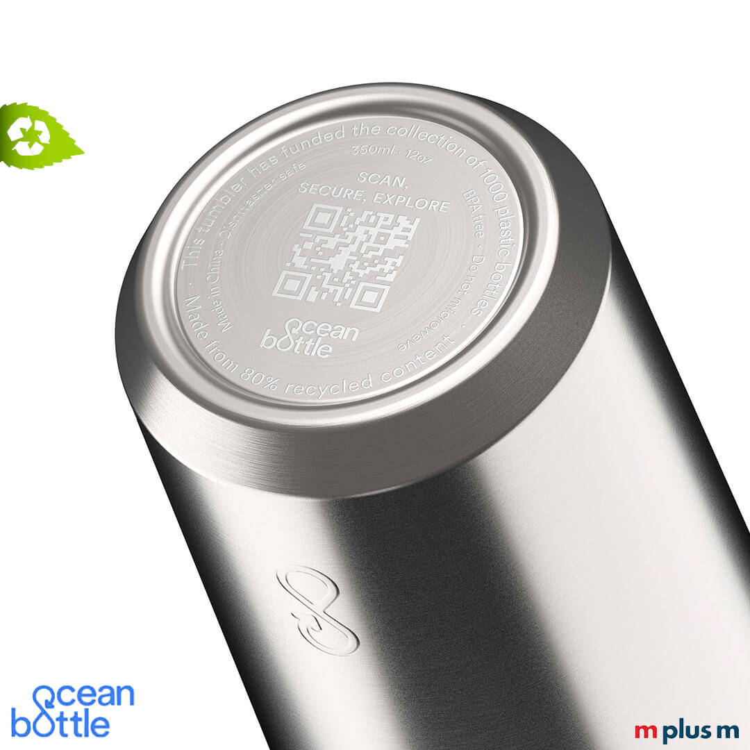 Ocean Bottle Isolierbecher silber 350 ml mit 10 Jahre Garantie und Recyclinganteil, nachhaltiger Werbebecher hochwertig mit Logo Druck personalisieren
