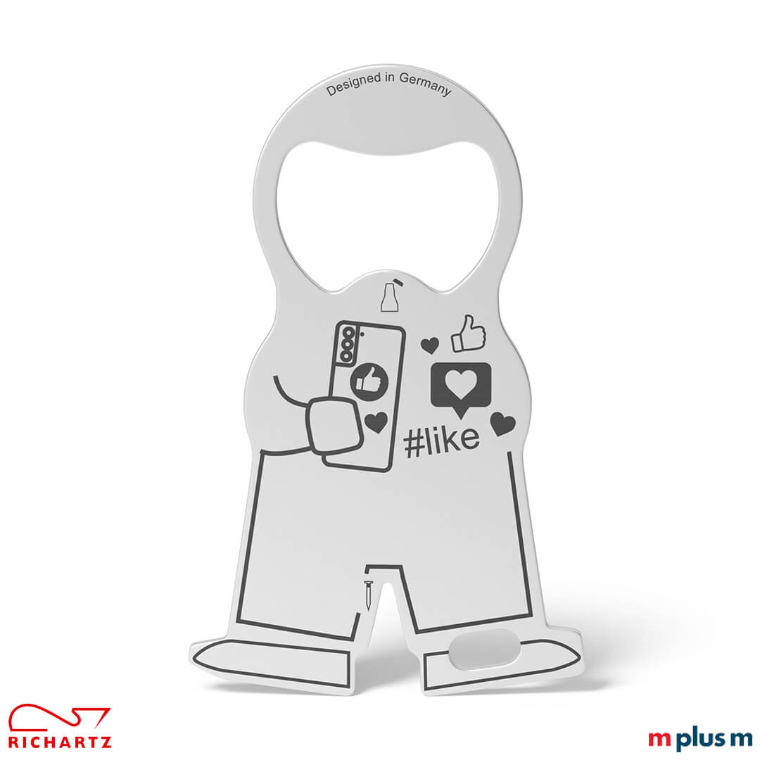 Einkaufswagenlöser karl socialmedia von Richartz als preiswertes Giveaway aus hochwertigem Edelstahl mit Logo Gravur