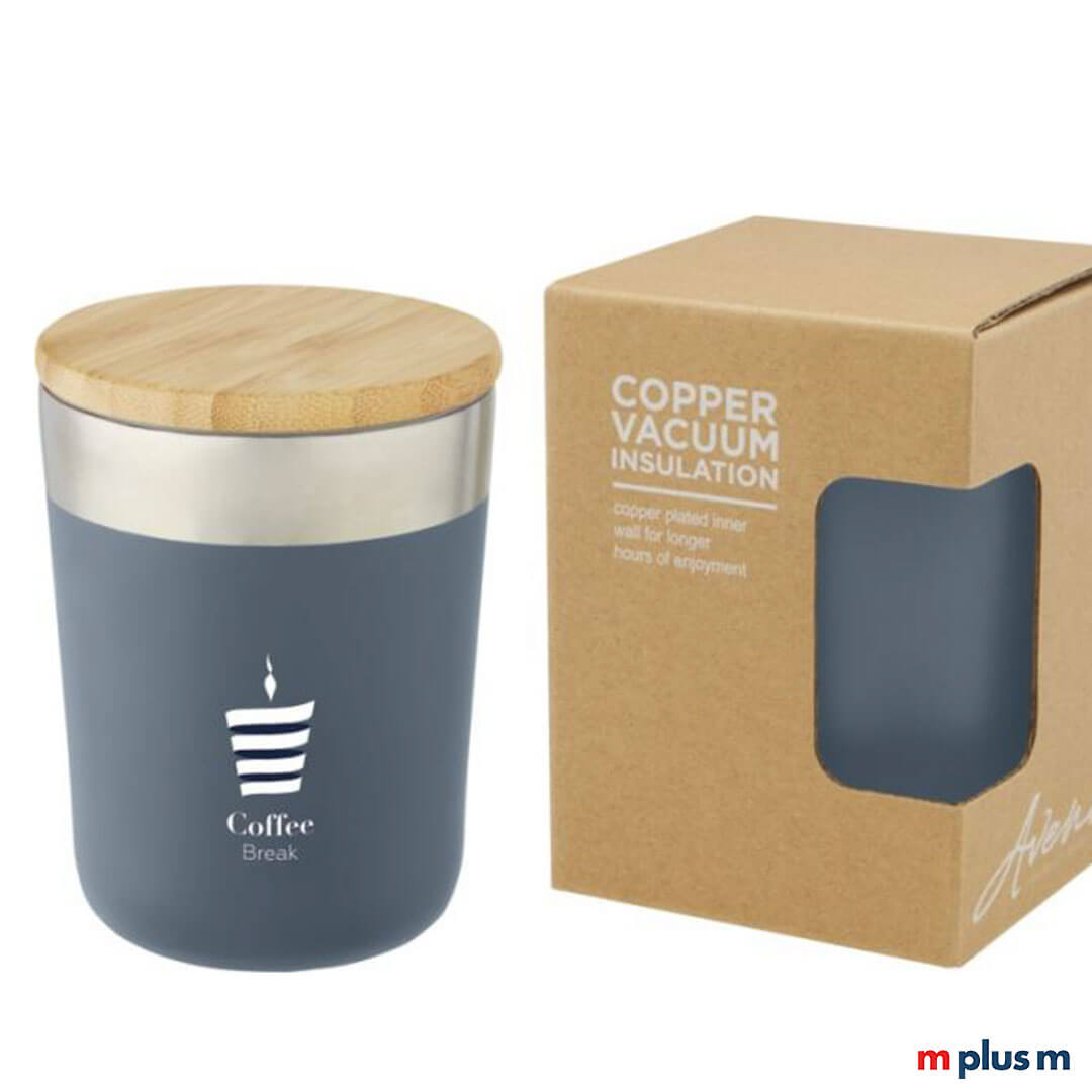 Lagan Thermobecher blau 330 ml Edelstahl vakuumisoliert, BPA-frei und wiederverwendbar, moderner Werbeartikel hochwertig mit Logo Druck personalisieren