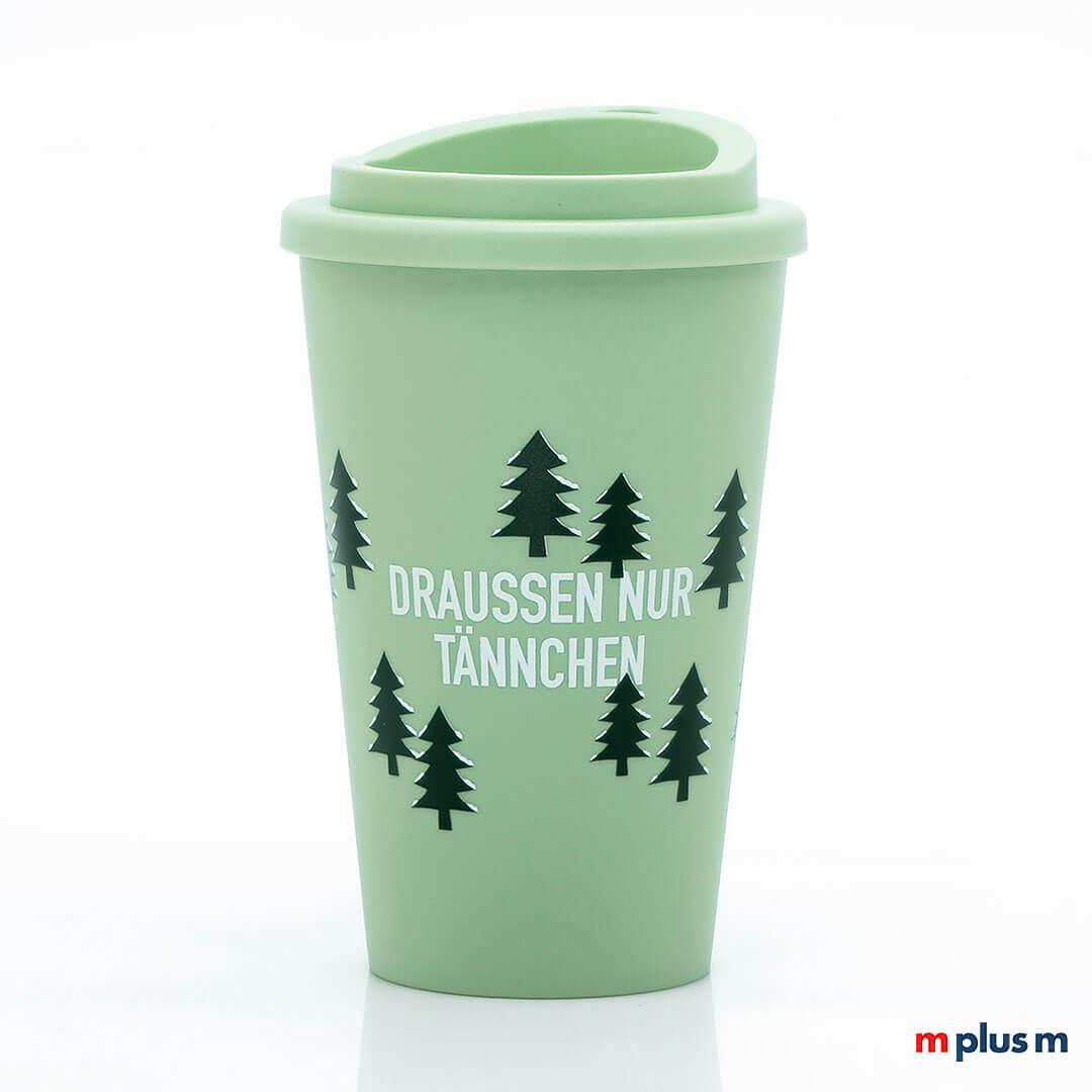 Nature Coffee Shop Thermobecher in Grün mit Schraubdeckel und Trinköffnung, bruchfest, langlebig und mikrowellengeeignet