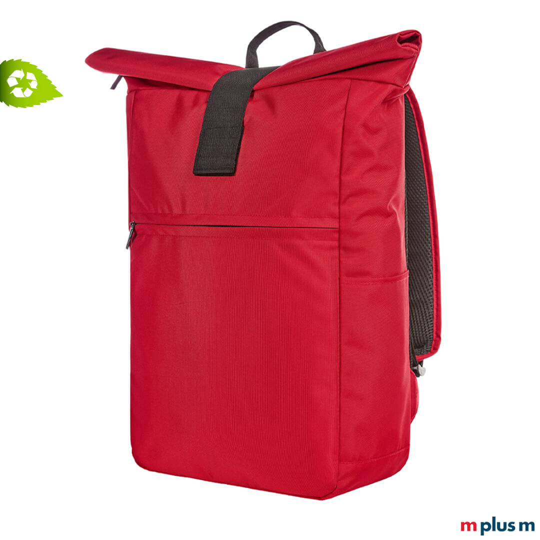 Roter Rucksack urban aus recycling PET mit Logo bedrucken als Giveaway