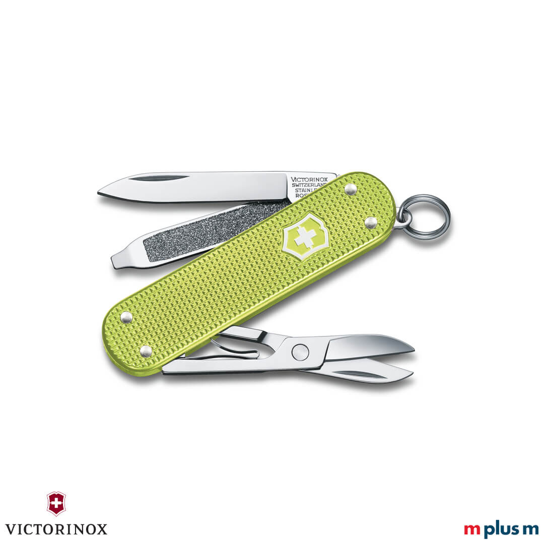 Victorinox Classic SD Alox Schweizer Messer in Lime Twist Hellgrün als bedruckbarer Werbeartikel mit Alox-Schalen