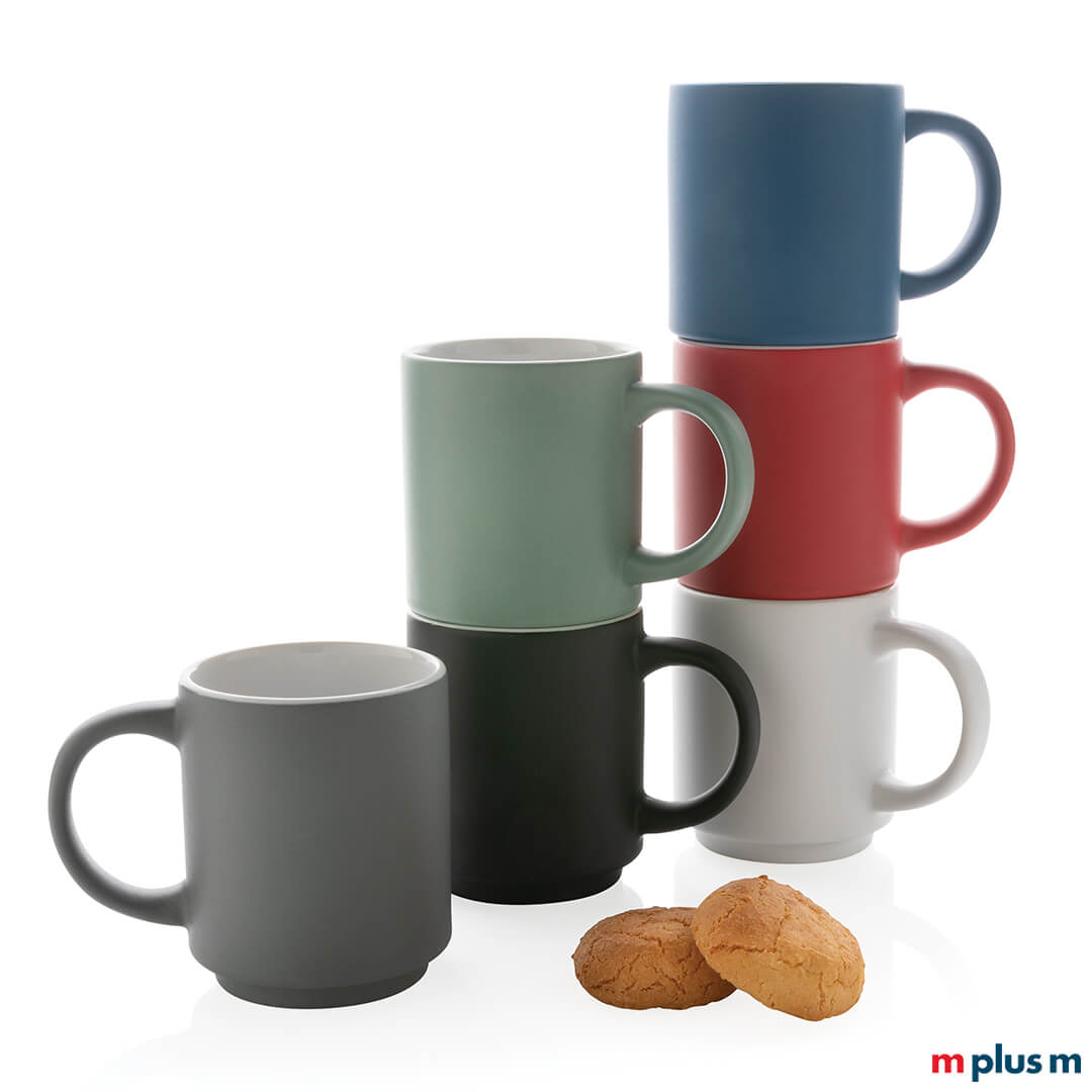 Nachhaltige stapelbare Kaffetasse in vielen Farben als Werbegeschenk bedrucken