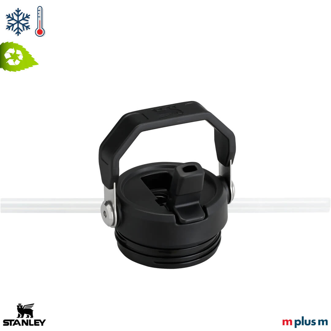 Schwarze Stanley IceFlow™ 700ml Thermosflasche aus recyceltem Edelstahl mit Firmenlogo bedruckbar