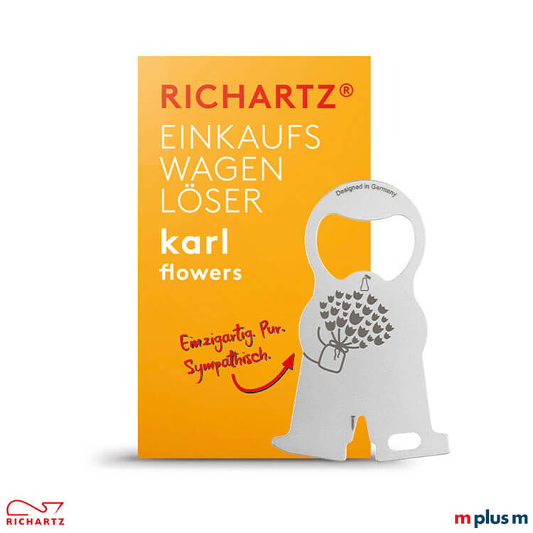 Der Einkaufswagenlöser karl flowers kommt in der Einzelverpackung. 