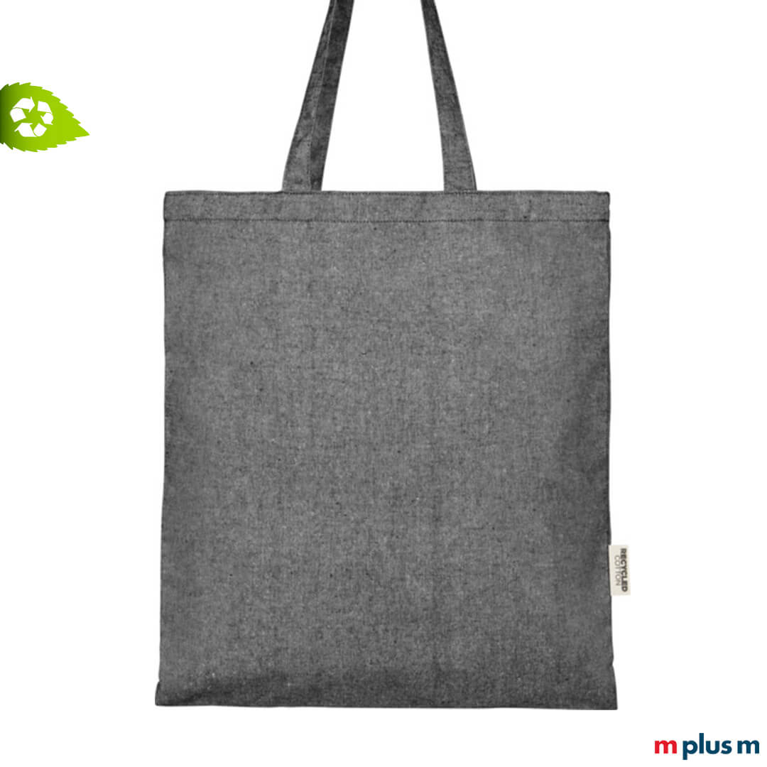 Grauer Recycling ♻️ Stoffbeutel als Giveaway mit Logo oder Motiv zu bedrucken