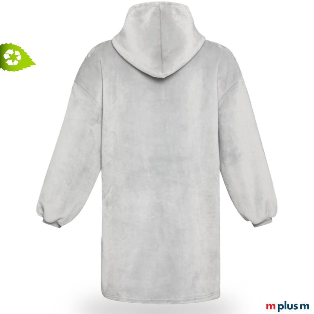 Weicher grauer Überwurf-Hoodie aus Fleece mit Kapuze und Fronttasche, ideal zum Entspannen auf dem Sofa.