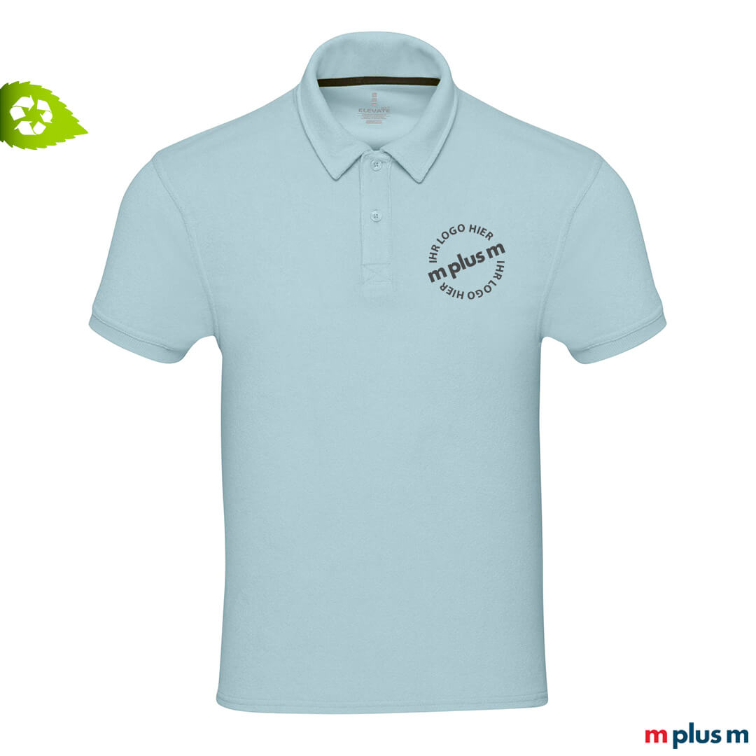 Hellblaues Poloshirt aus recyceltem Frottee – günstig bedrucken lassen mit Expressoption