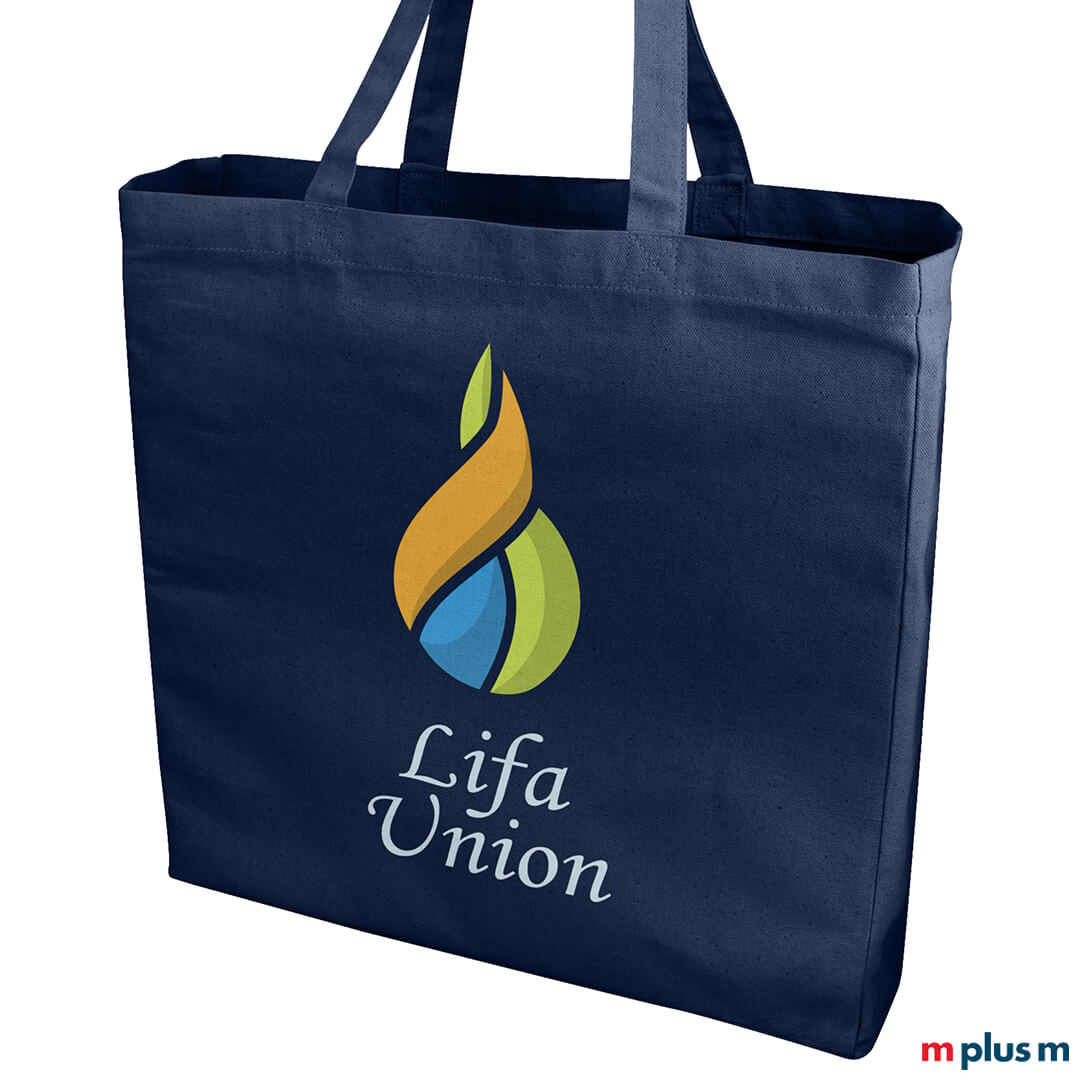 Bedruckbare OEKO-TEX Stofftasche in Dunkelblau, günstig ab 50 Stück, mit Expressversand und individuellem Logo-Druck