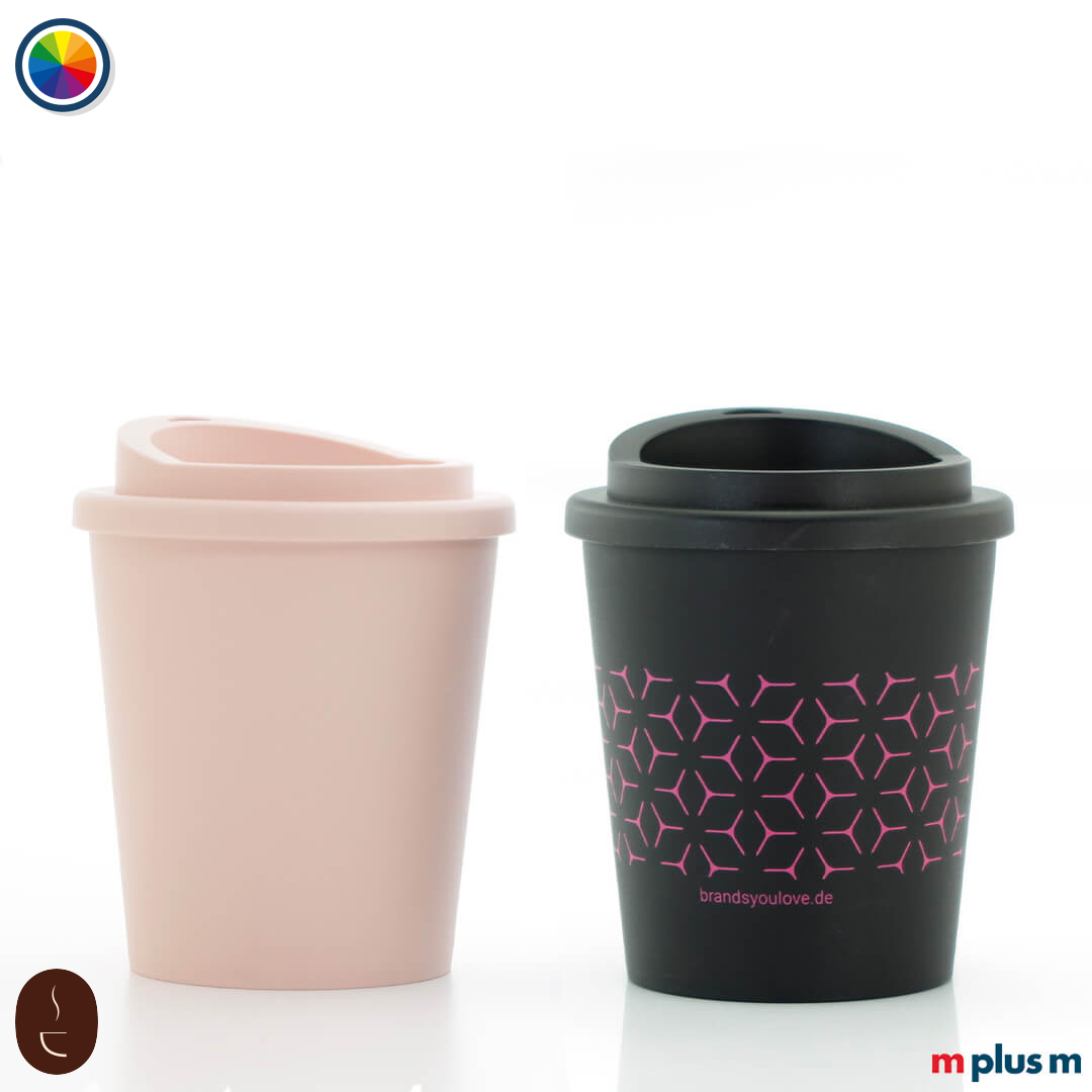 Early Bird Thermobecher rosa aus BPA-freiem Kunststoff, stabil und recycelbar, nachhaltiger Werbebecher mit Logo Druck personalisiert