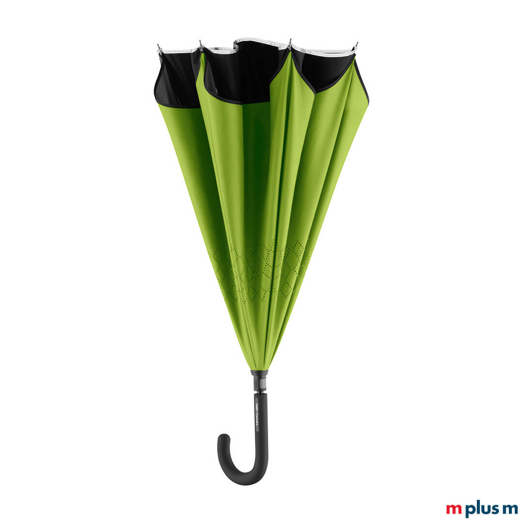 Nachhaltiger Regenschirm in schwarz mit grünem Himmel als Werbegeschenk