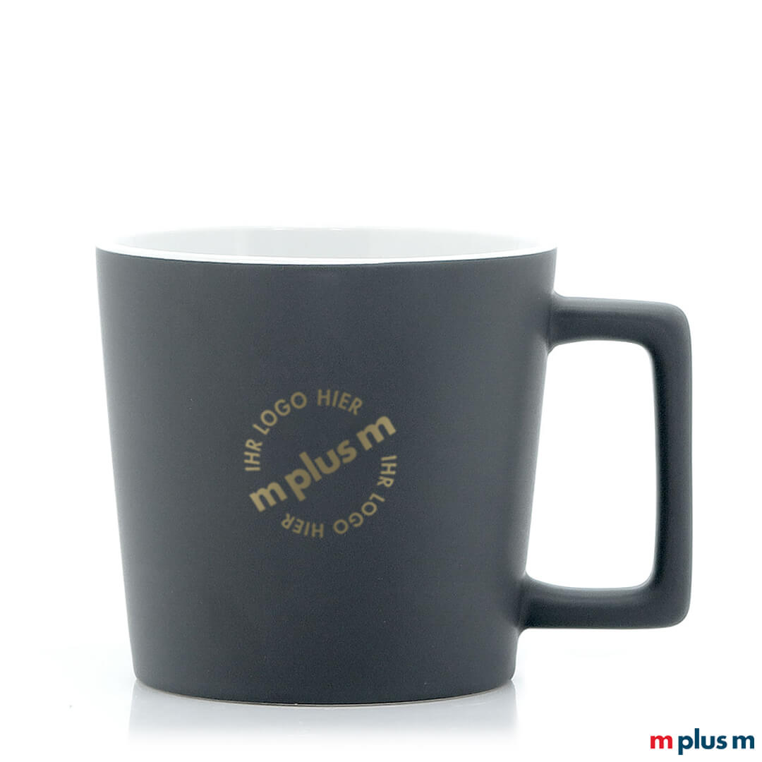 Schöne Kaffeetasse 'Vancouver' mit weißer Innenglasur und Logo Druck