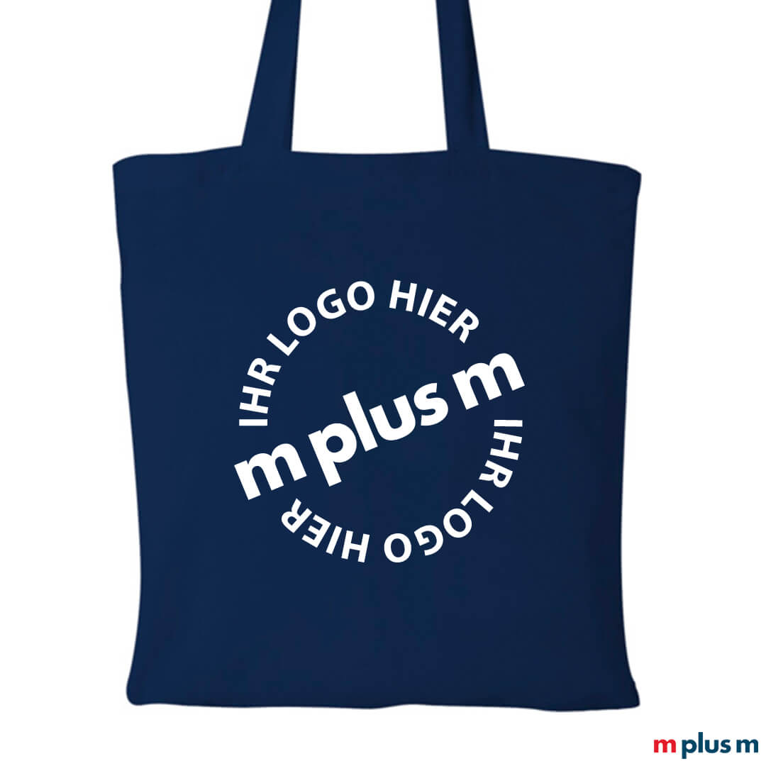 Dunkelblaue Einkaufstasche mit Ihrem Logo bedrucken