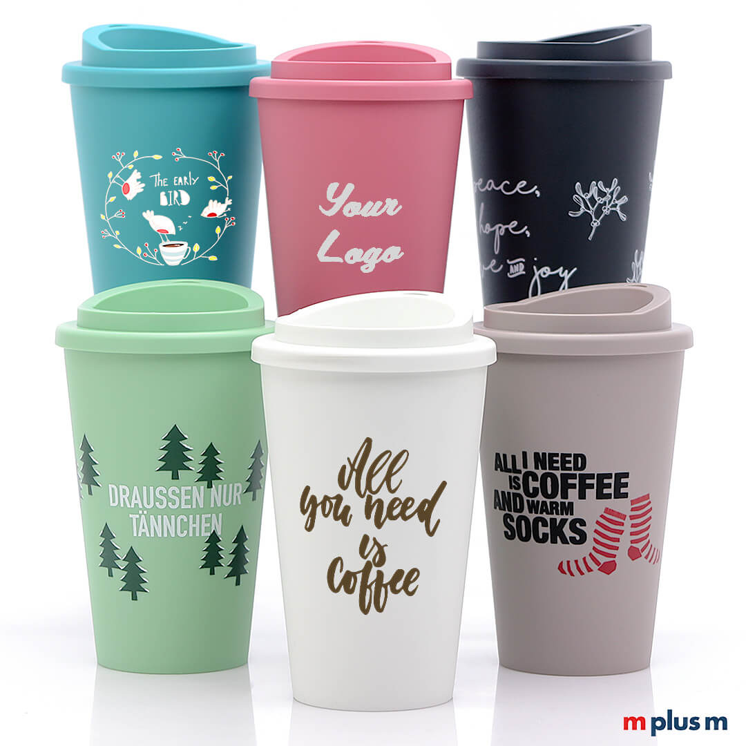 Nature Coffee Shop Kaffeebecher in verschiedenen Farben aus Bio-Kunststoffanteil, langlebig und rundum mit Ihrem Logo bedruckbar ab 50 Stück