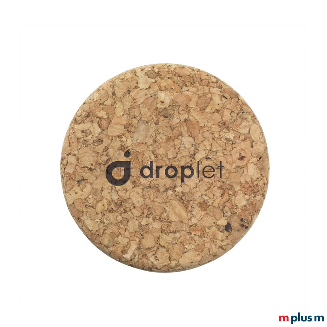 Deckel der EcoBottle Wasserflasche aus Naturkork mit Lasergravur Druck