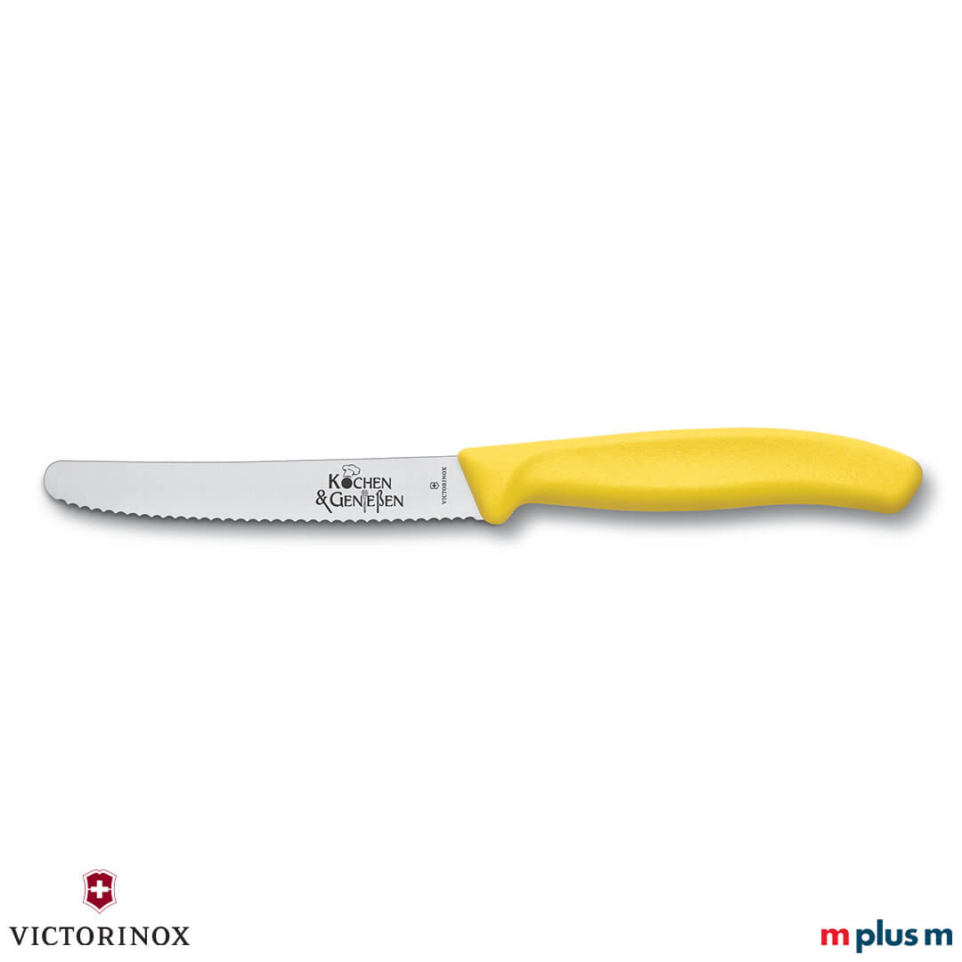 Victorinox Tomatenmesser in Gelb mit Logo Gravur auf der Klinge