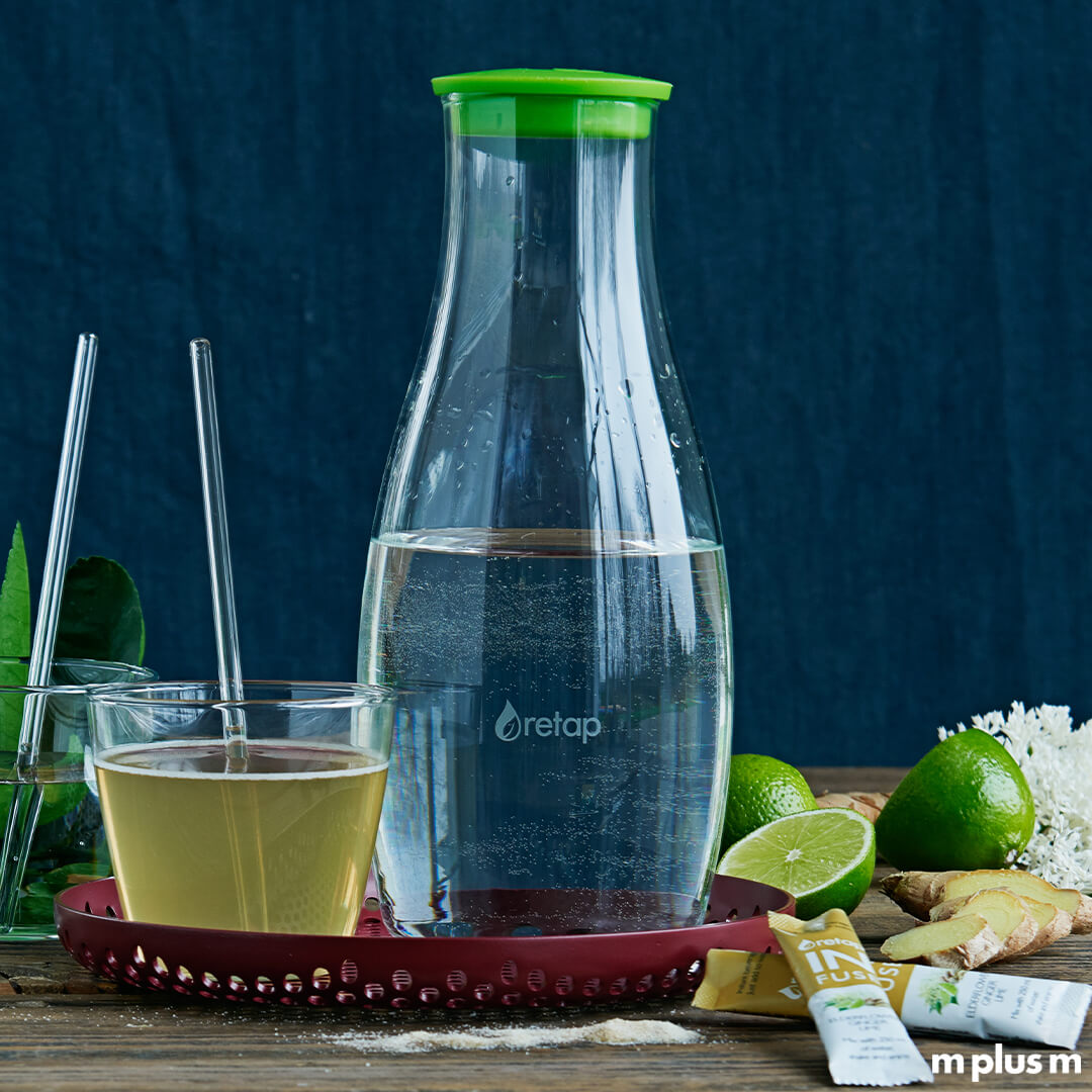 Retap Glas Karaffe 1200ml aus hochwertigem Recyclingglas zum bedrucken mit Logo